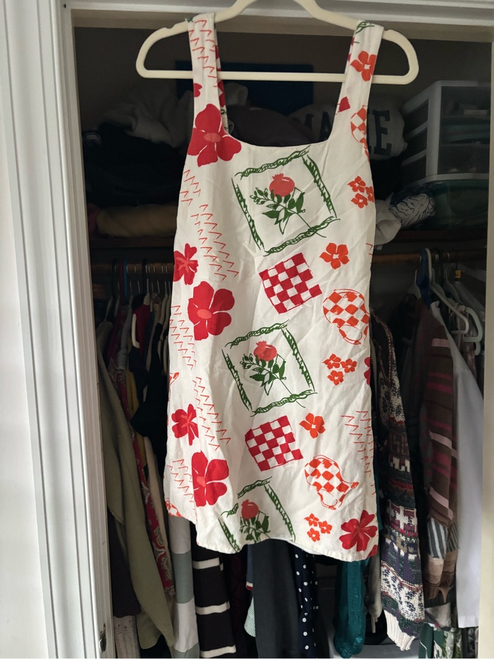 Japna Cream Dress with Red and Green Print Accents